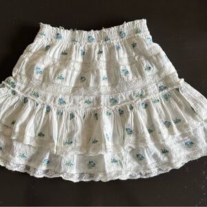 LoveShackFancy Cream Bubble Mini Skirt with Smocked Ruffles